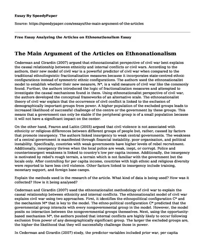 Free Essay Analyzing the Articles on Ethnonationalism