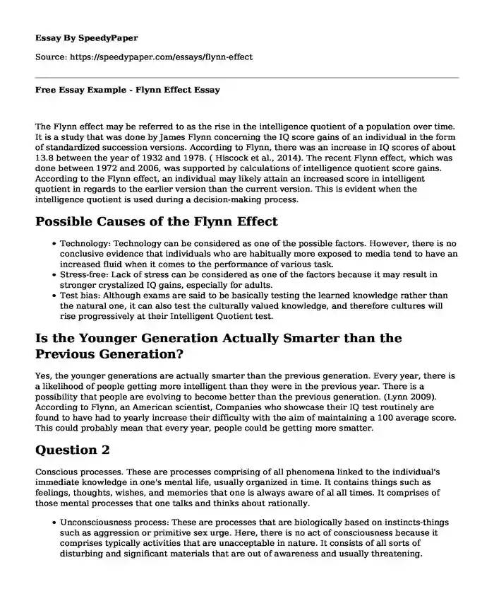 Free Essay Example - Flynn Effect