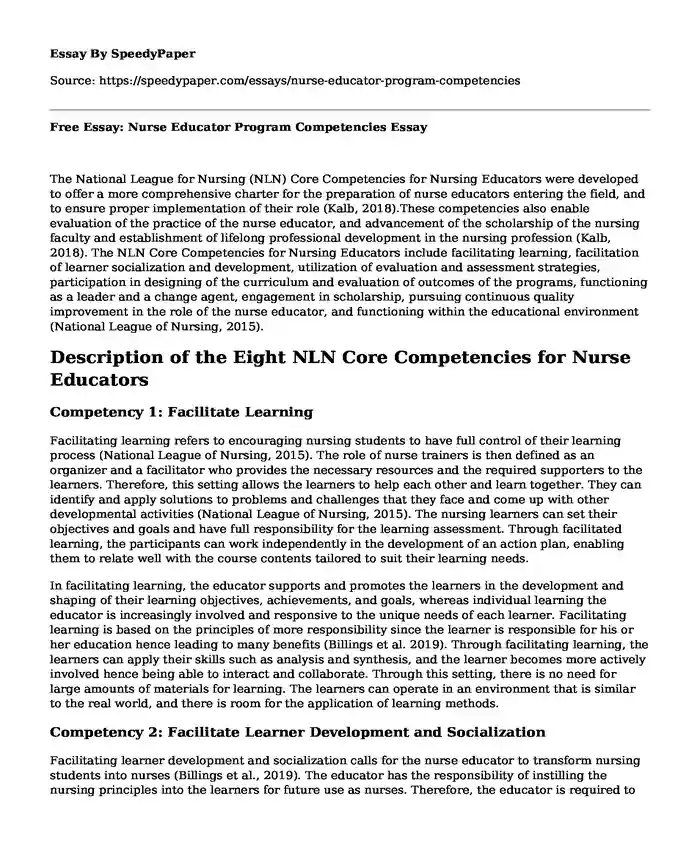 Free Essay: Nurse Educator Program Competencies