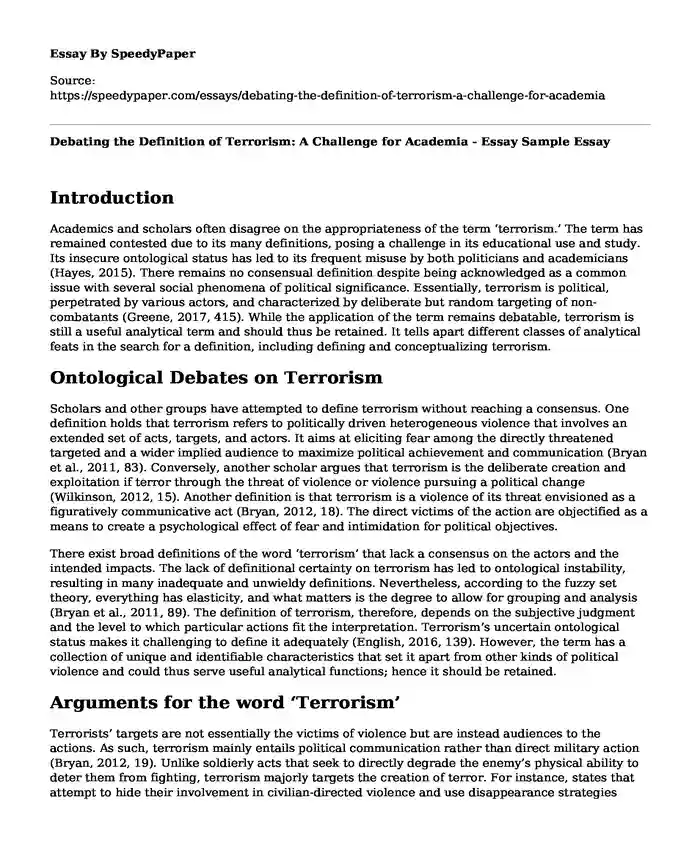 Debating the Definition of Terrorism: A Challenge for Academia - Essay Sample