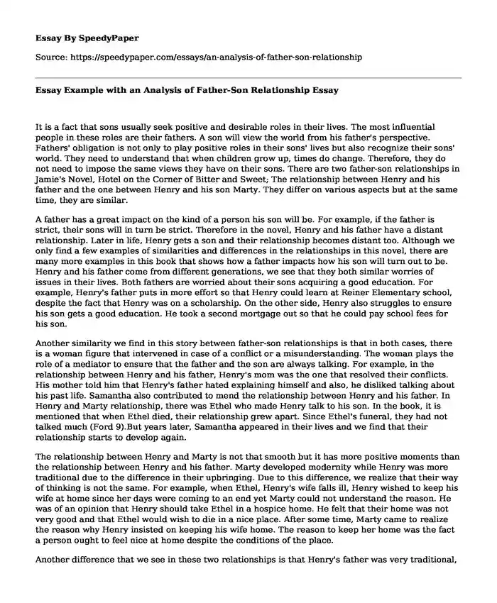 Essay Example with an Analysis of Father-Son Relationship