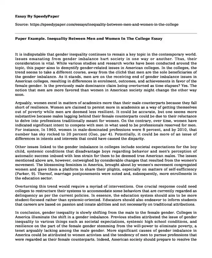 Paper Example. Inequality Between Men and Women In The College