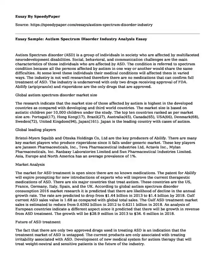 Essay Sample: Autism Spectrum Disorder Industry Analysis