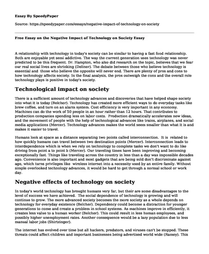 negative impact of technology on society essay