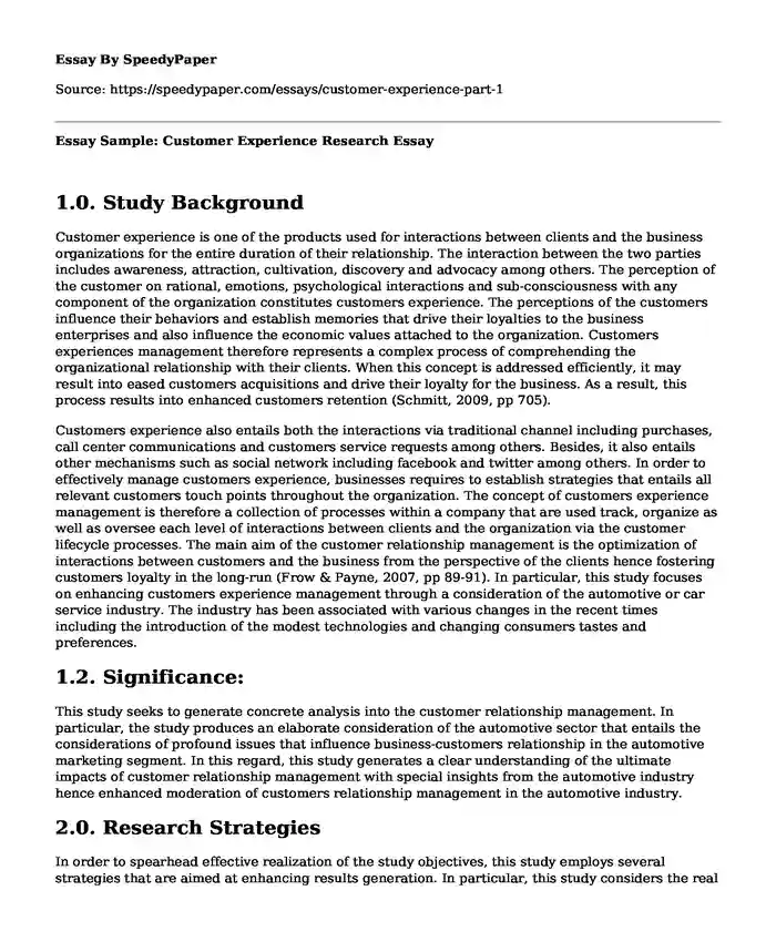 Essay Sample: Customer Experience Research