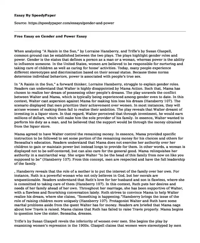 Free Essay on Gender and Power