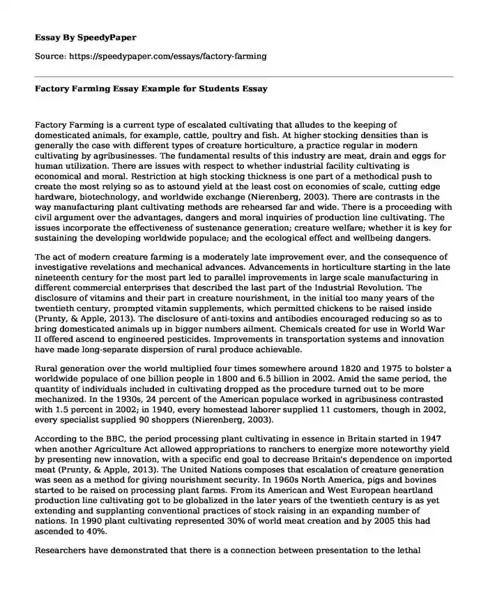 Factory Farming Essay Example for Students