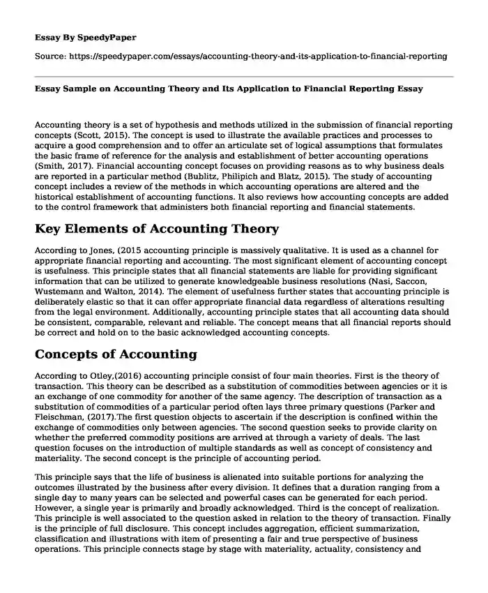 Essay Sample on Accounting Theory and Its Application to Financial Reporting