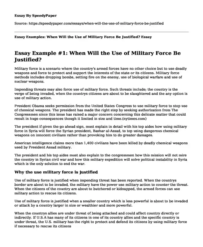 Essay Examples: When Will the Use of Military Force Be Justified?