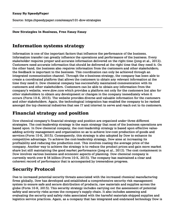 Dow Strategies in Business, Free Essay