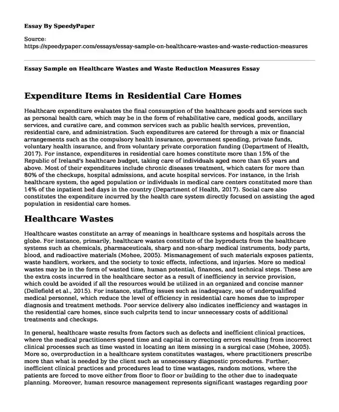 Essay Sample on Healthcare Wastes and Waste Reduction Measures