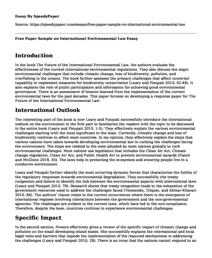 Free Paper Sample on International Environmental Law