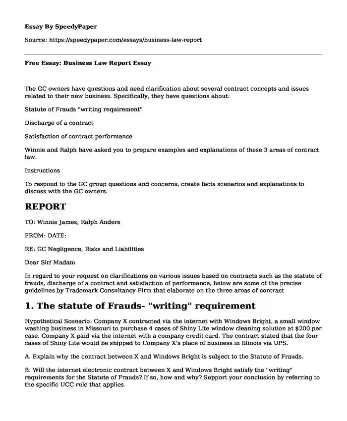 Free Essay: Business Law Report