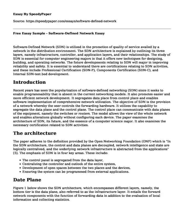 Free Essay Sample - Software-Defined Network
