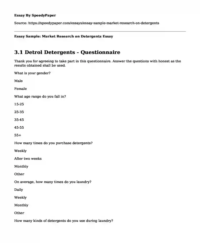 Essay Sample: Market Research on Detergents