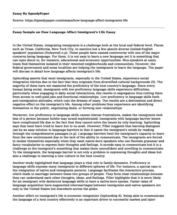 Essay Sample on  How Language Affect Immigrant's Life