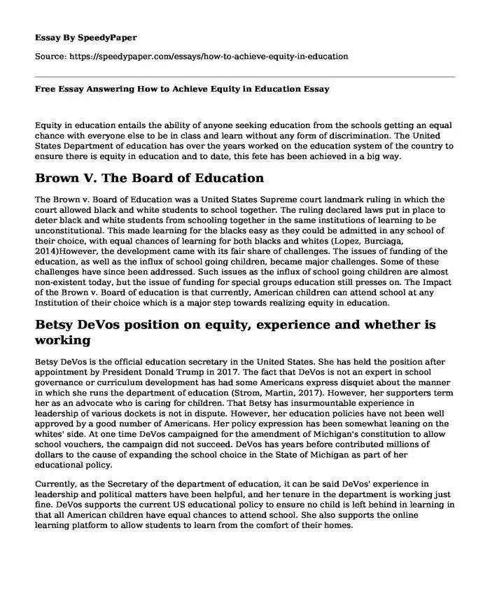 Free Essay Answering How to Achieve Equity in Education