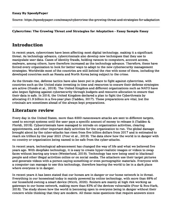 Cybercrime: The Growing Threat and Strategies for Adaptation - Essay Sample