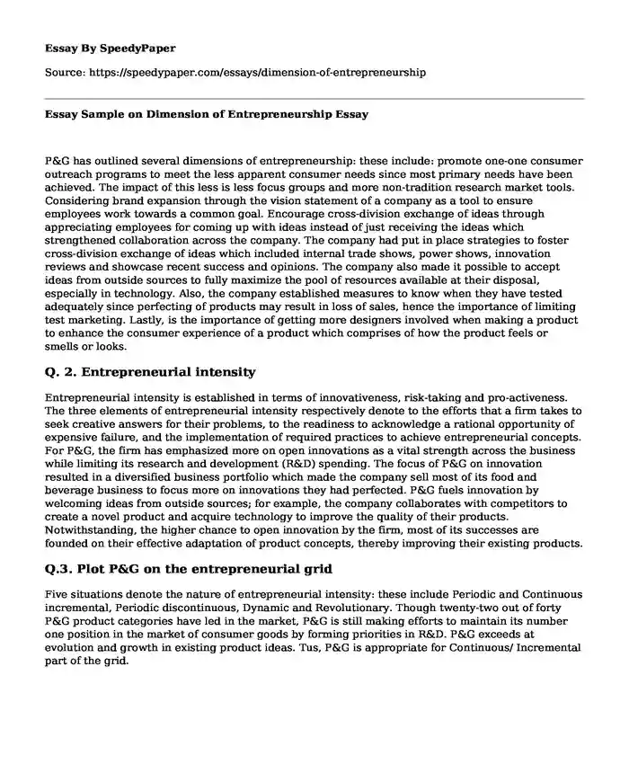 Essay Sample on Dimension of Entrepreneurship