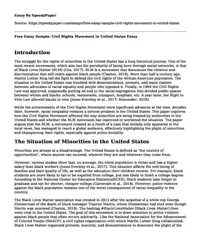 Free Essay Sample: Civil Rights Movement in United States