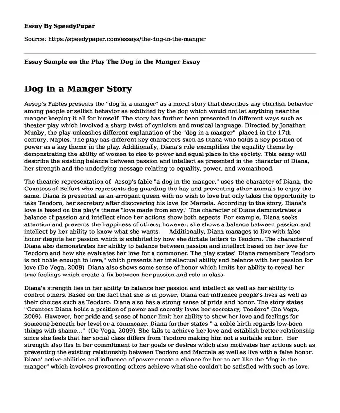 Essay Sample on the Play The Dog in the Manger