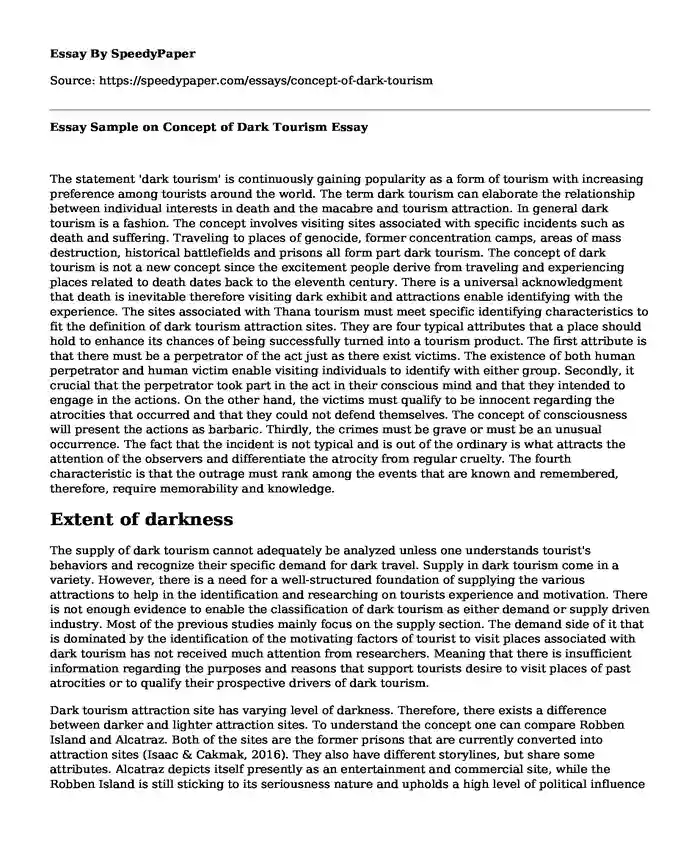 Essay Sample on Concept of Dark Tourism