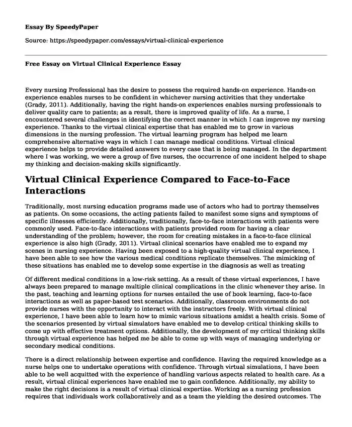 Free Essay on Virtual Clinical Experience