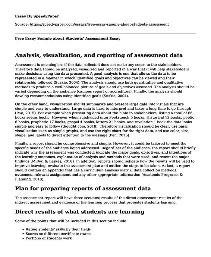Free Essay Sample about Students' Assessment