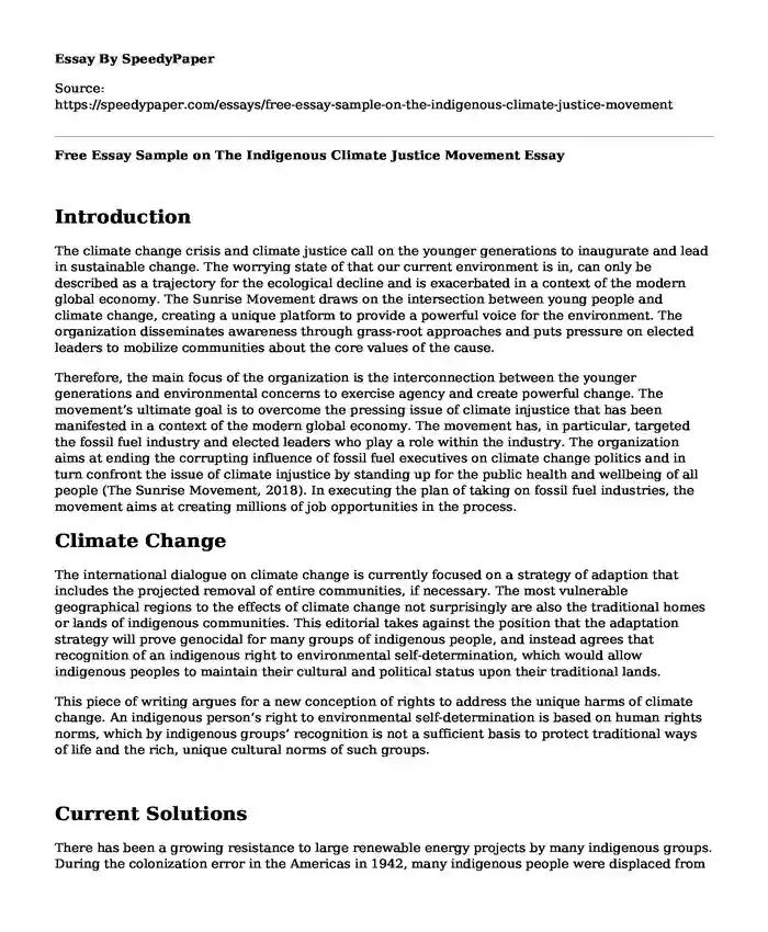 Free Essay Sample on The Indigenous Climate Justice Movement