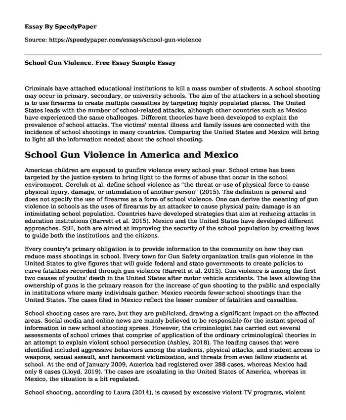 School Gun Violence. Free Essay Sample