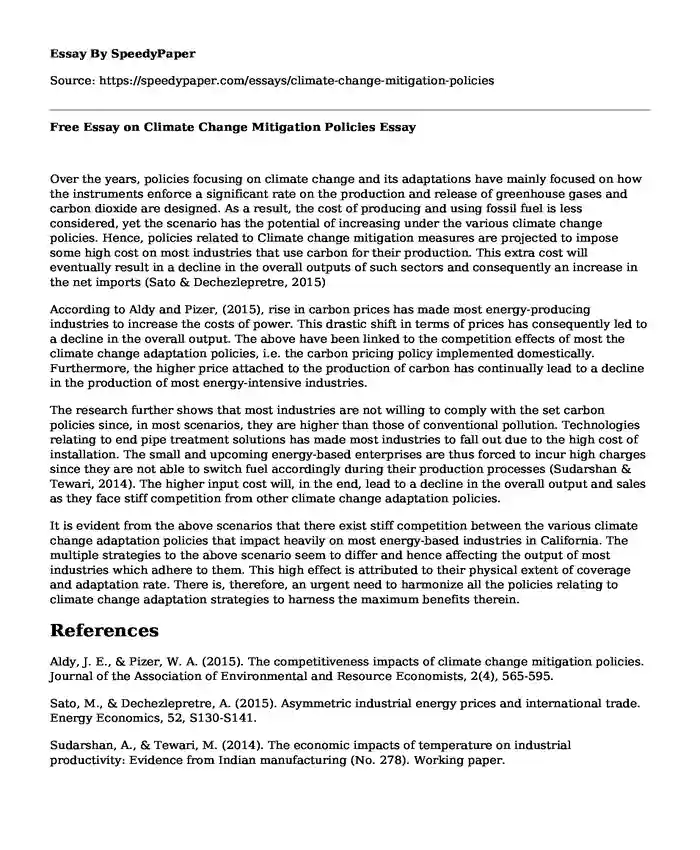 Free Essay on Climate Change Mitigation Policies