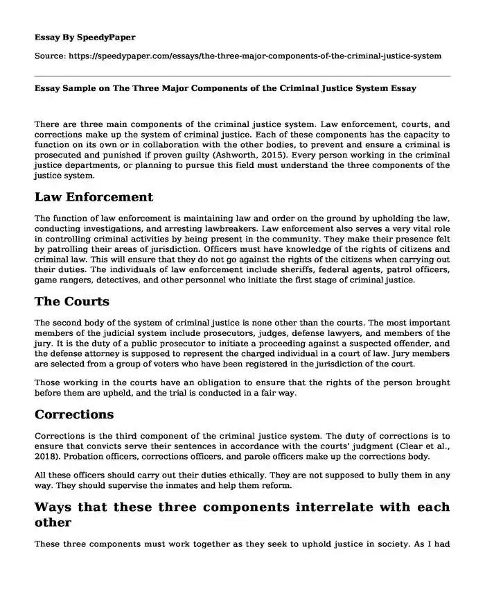 Essay Sample on The Three Major Components of the Criminal Justice System