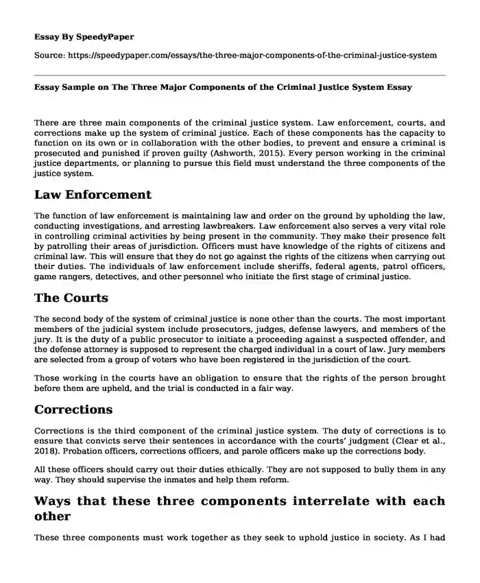 📚 Essay Sample on The Three Major Components of the Criminal Justice ...