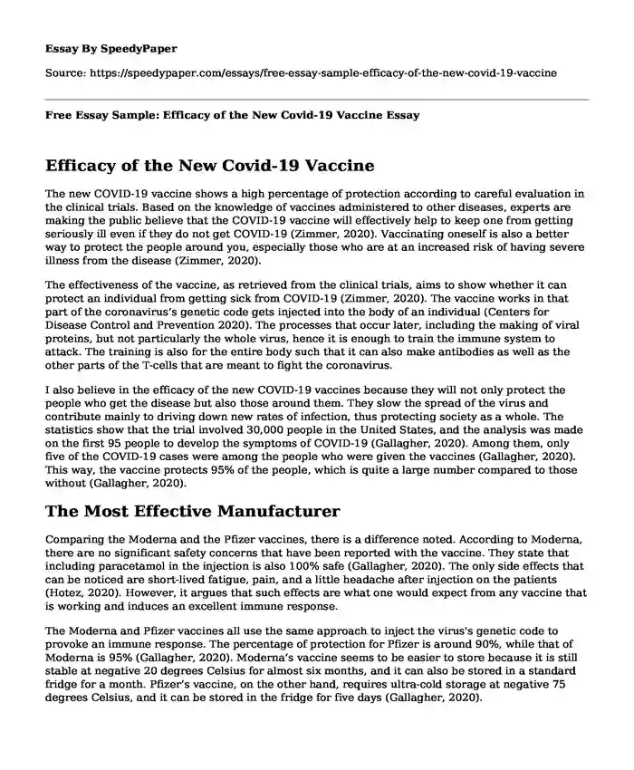 Free Essay Sample: Efficacy of the New Covid-19 Vaccine