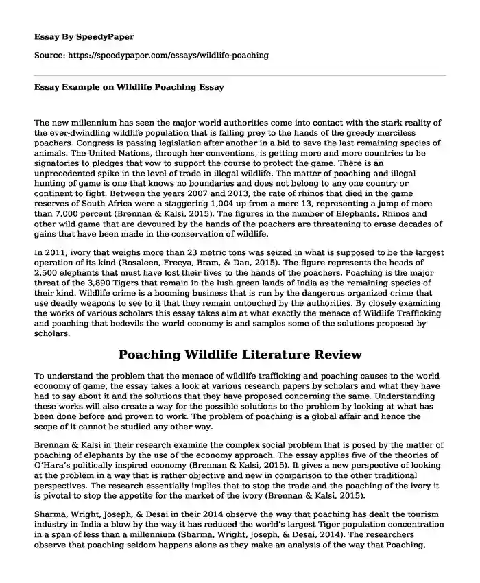 Essay Example on Wildlife Poaching