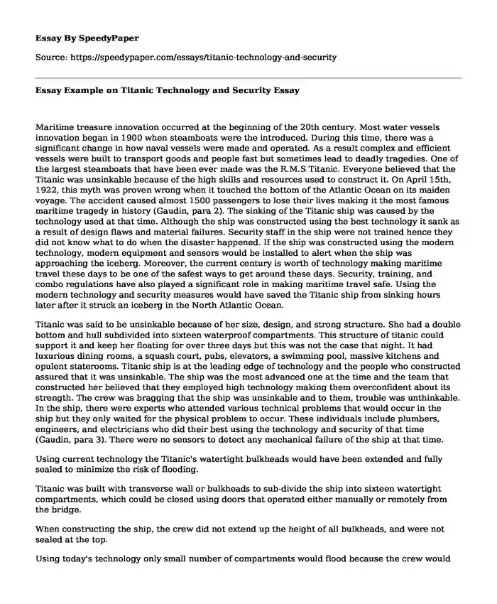 Essay Example on Titanic Technology and Security