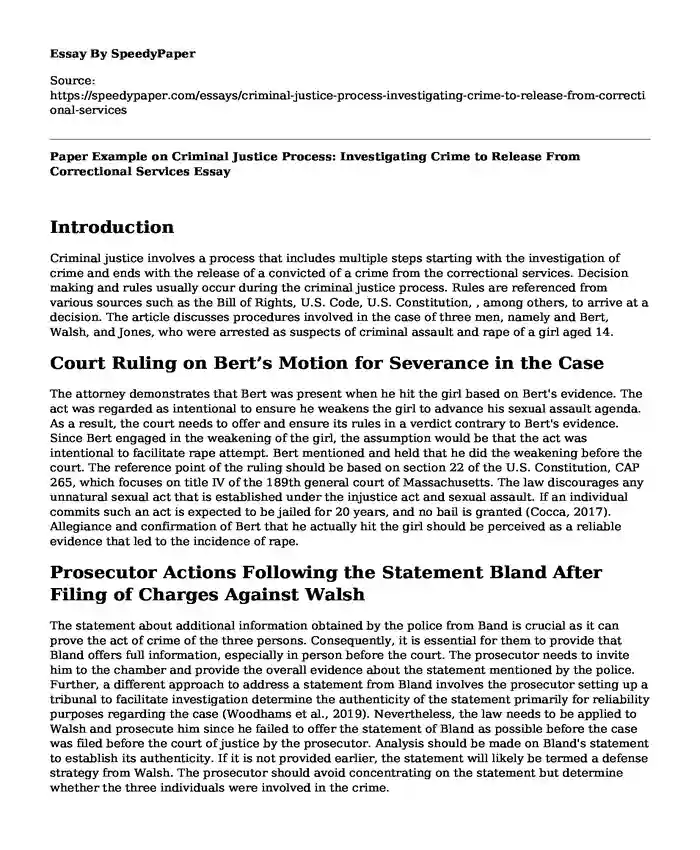 Paper Example on Criminal Justice Process: Investigating Crime to Release From Correctional Services