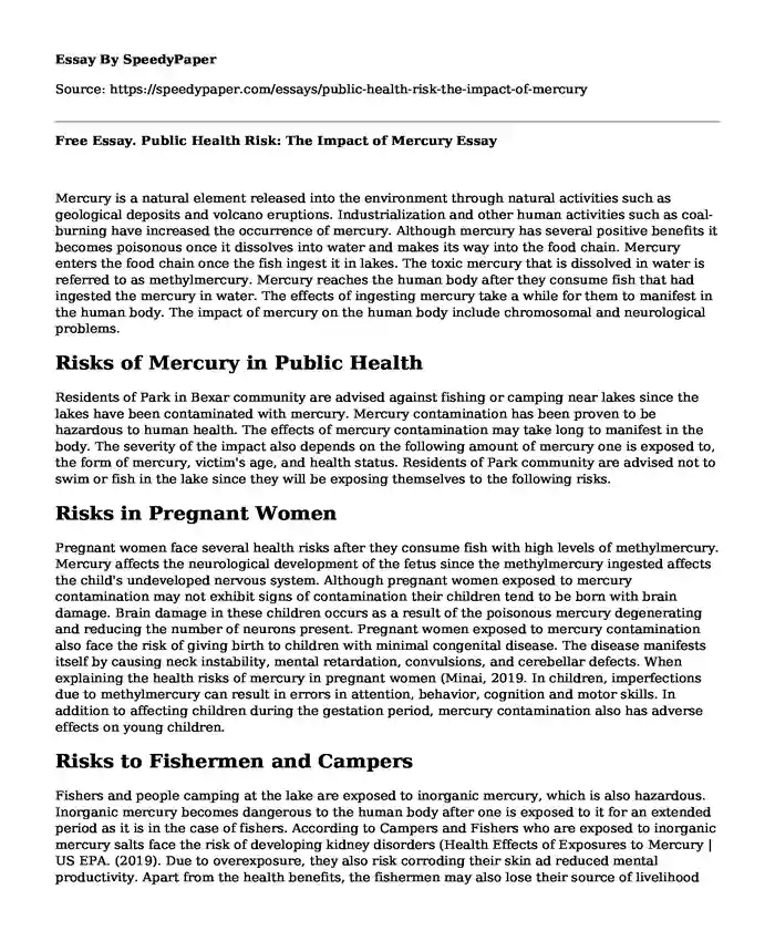 Free Essay. Public Health Risk: The Impact of Mercury