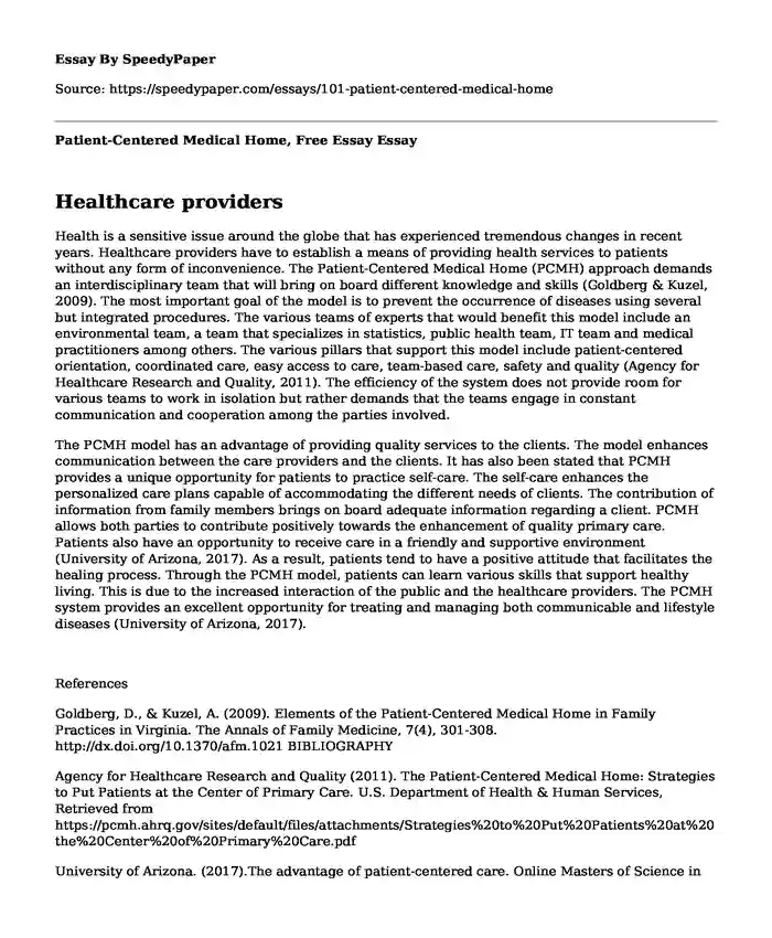 Patient-Centered Medical Home, Free Essay