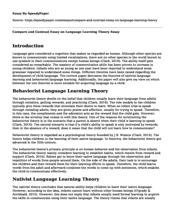 Compare and Contrast Essay on Language Learning Theory
