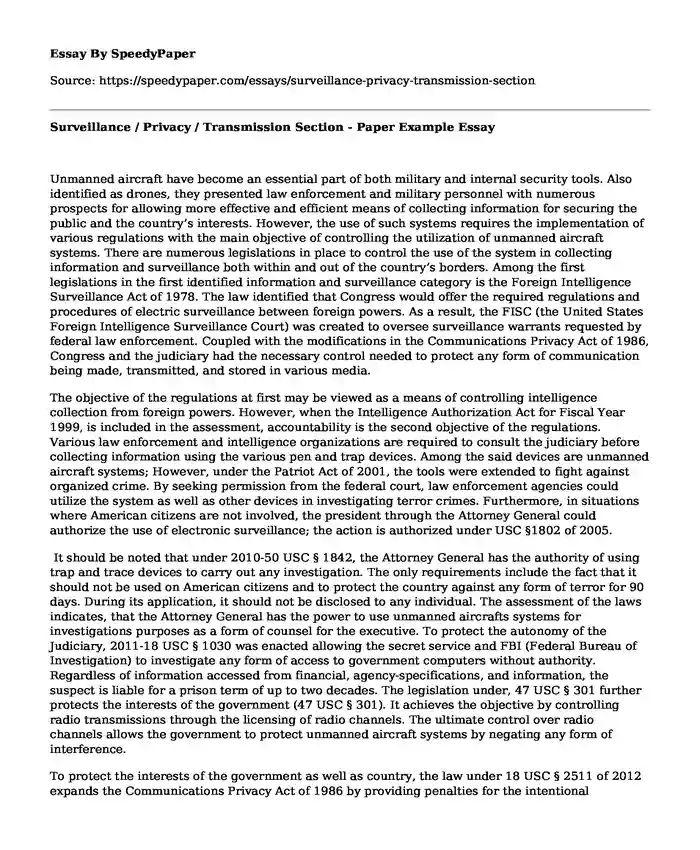 Surveillance / Privacy / Transmission Section - Paper Example