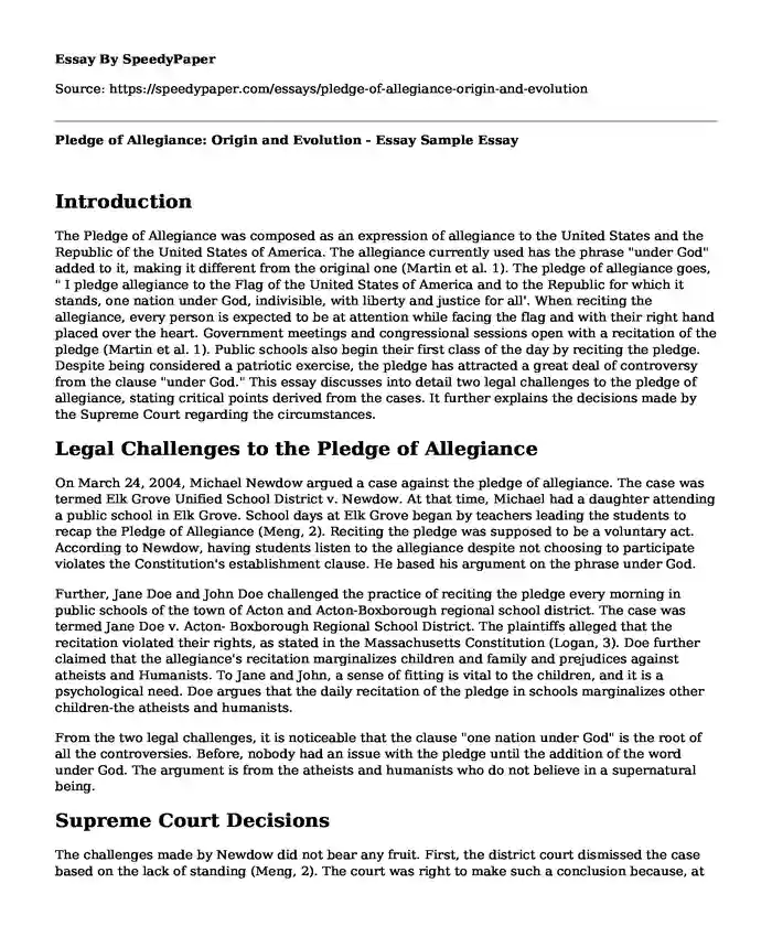Pledge of Allegiance: Origin and Evolution - Essay Sample