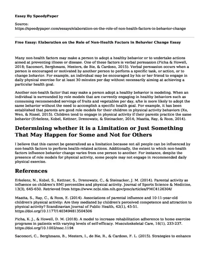 Free Essay: Elaboration on the Role of Non-Health Factors in Behavior Change