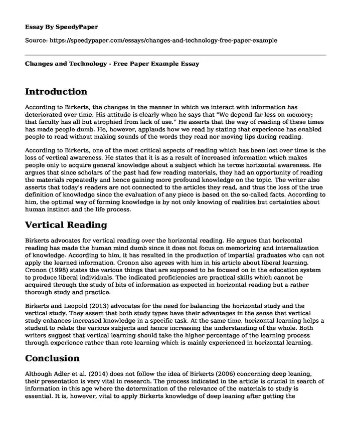 Changes and Technology - Free Paper Example