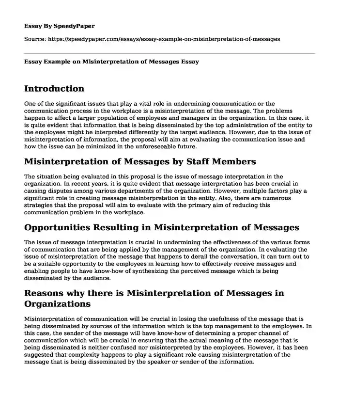 Essay Example on Misinterpretation of Messages