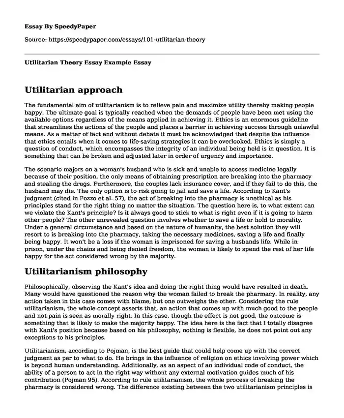 Utilitarian Theory Essay Example