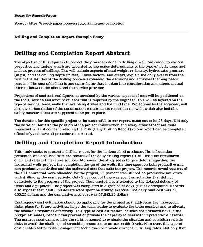Drilling and Completion Report Example
