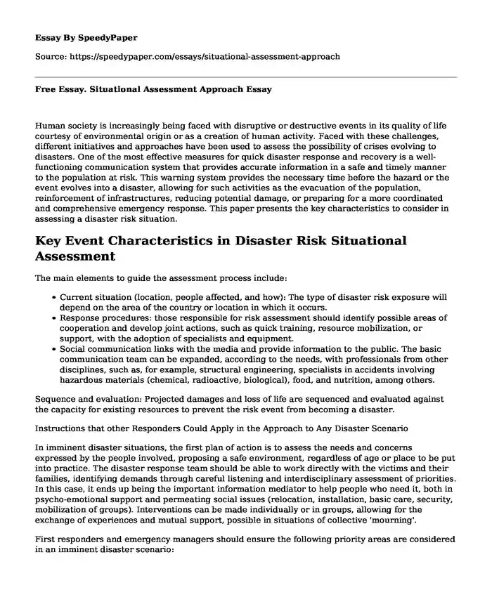 Free Essay. Situational Assessment Approach