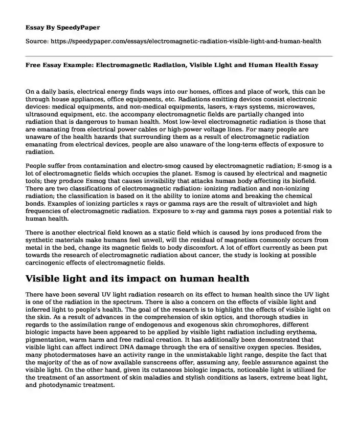 Free Essay Example: Electromagnetic Radiation, Visible Light and Human Health