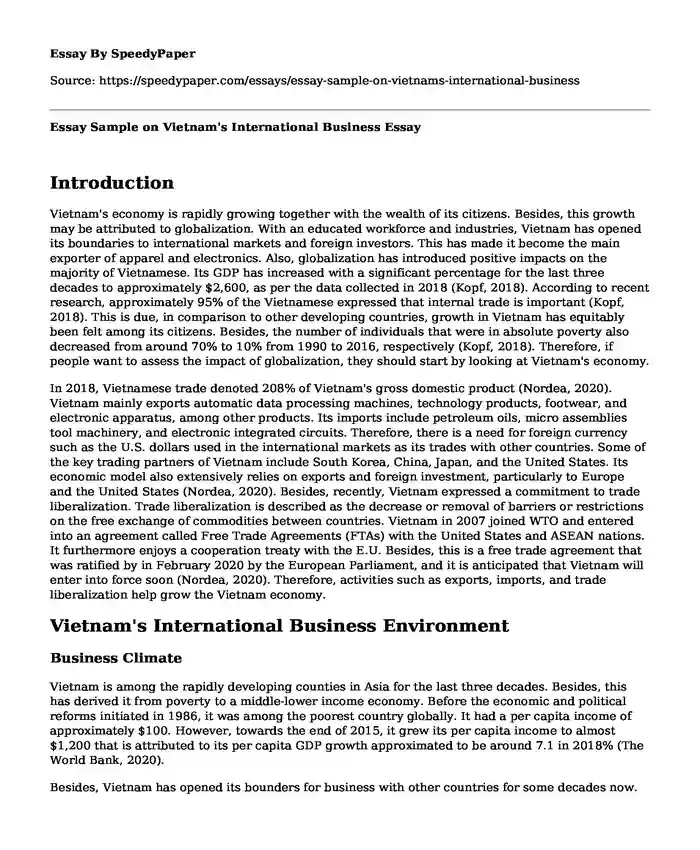 Essay Sample on Vietnam's International Business